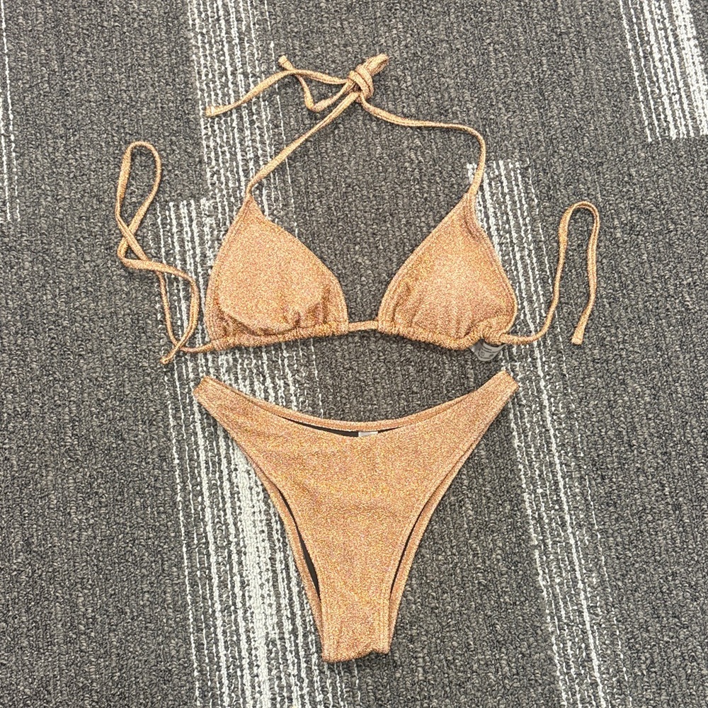 NWOT Women’s Brown Metallic Bikini Set. Small